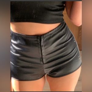 Zara Sz M Black Satin Mini High Waist Shorts